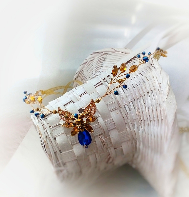 Ельфійська гілка жовтий синій електрик золотистий діадема патріотична прикраса ельф Луцк - изображение 2