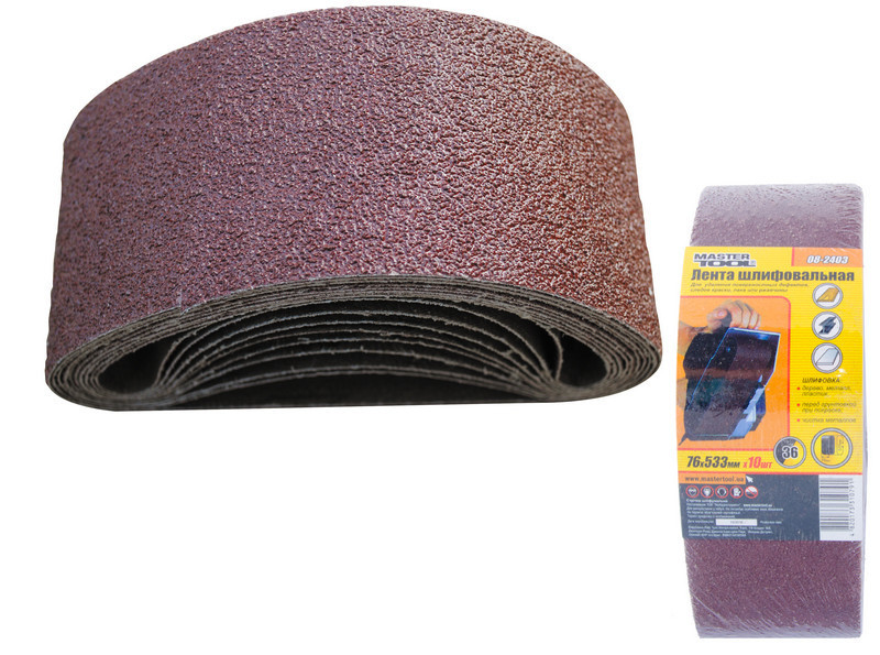 Лента шлифовальная MASTERTOOL зерно 36 76х533 мм 10 шт 08-2403 Харьков - изображение 1