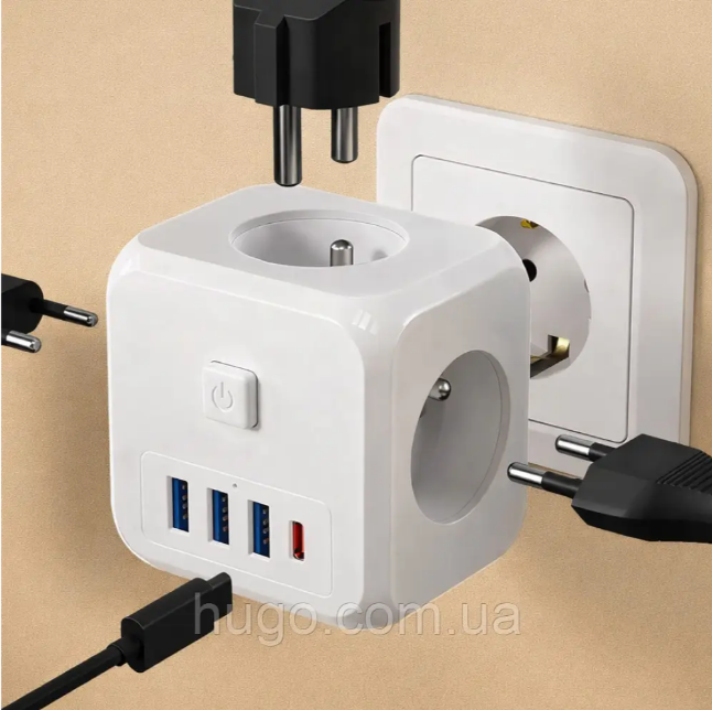 Мережевий фільтр трійник 4000 Вт, (3хUSB, 1хType-C, 3х220В) / Розгалужувач електричний / Трійник з ю Одеса - зображення 2