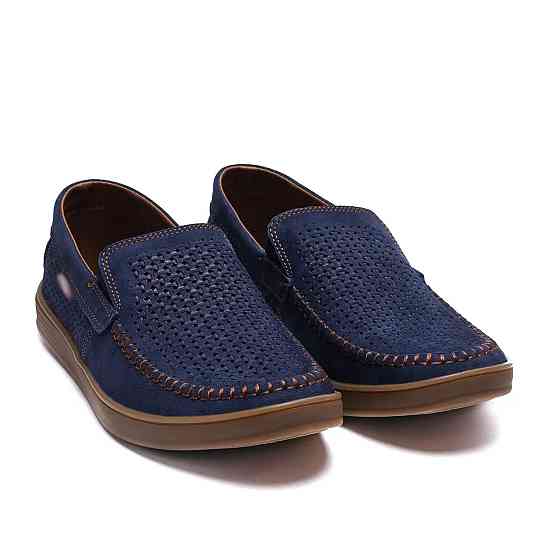 Мужские летние кожаные мокасины  LS перфорация Dark blue Киев