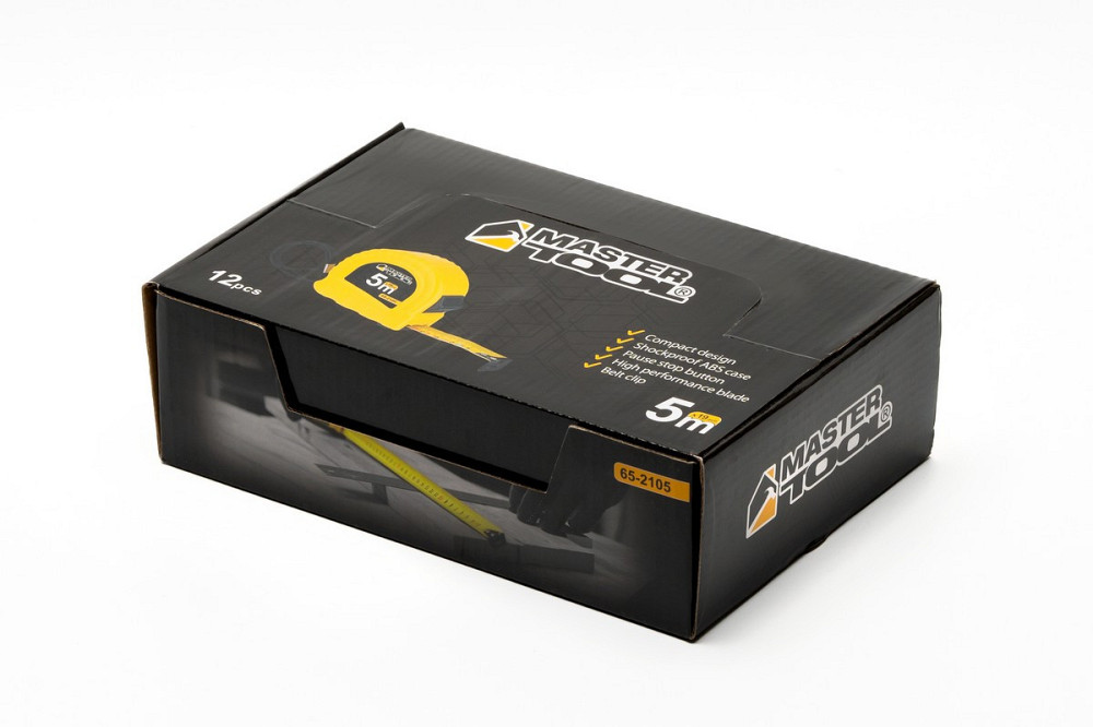 Рулетка MASTERTOOL 5 м х 19 мм фиксатор полотна кнопка STOP противоскользящий крючок 12 шт SHOWBOX 6 Харків - зображення 7