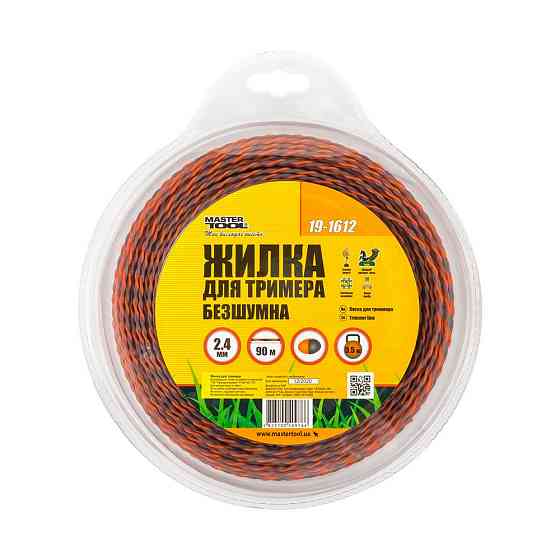 Леска для триммера бесшумная MASTERTOOL SPIRAL 2.40 мм 90 м (блистер) двухцветная 19-1612 Харків