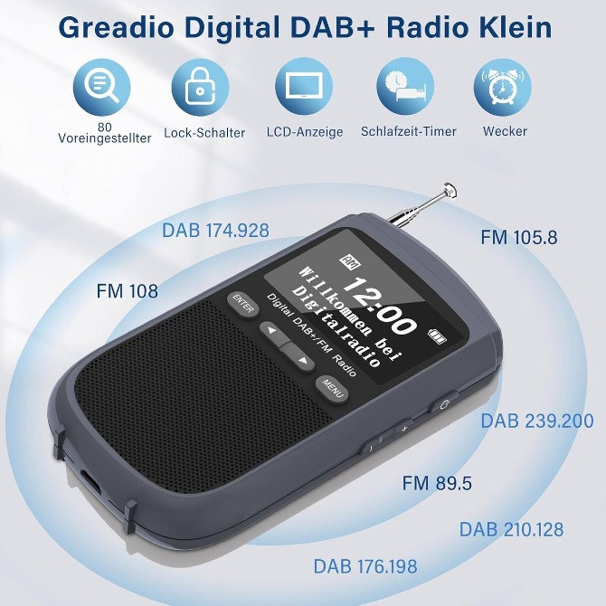 Портативне цифрове радіо Greadio DAB+ FM з навушниками. Компактне цифрове радіо Greadio з підтримко Днепр - изображение 3