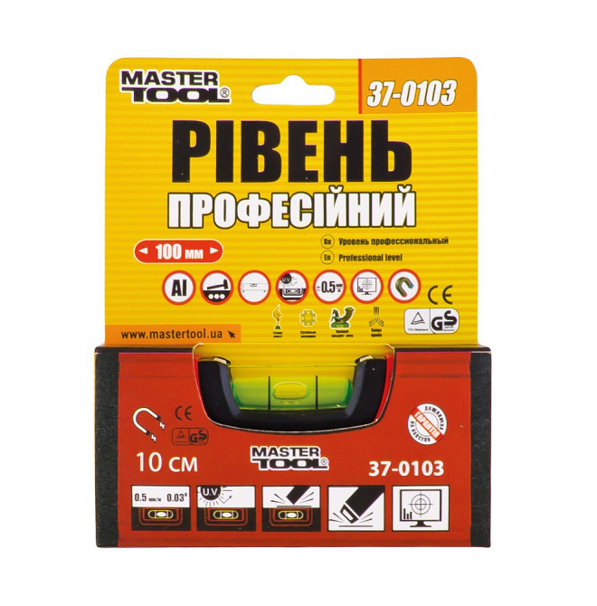 Уровень электрика с магнитом MASTERTOOL ПРОФИ 10 см 0,5 мм/м 0,03° фрезерованная поверхность/желоб д Харків - зображення 2
