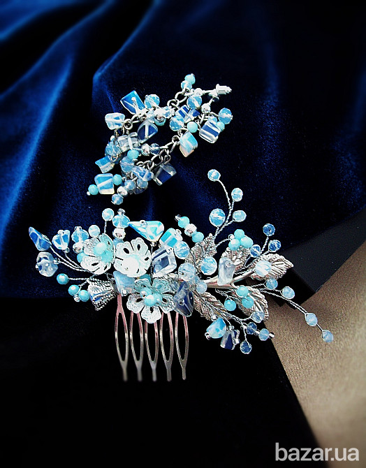 Лунное сияние набор гребень серьги белый голубой лунный камень опалит натуральный Луцк - изображение 3