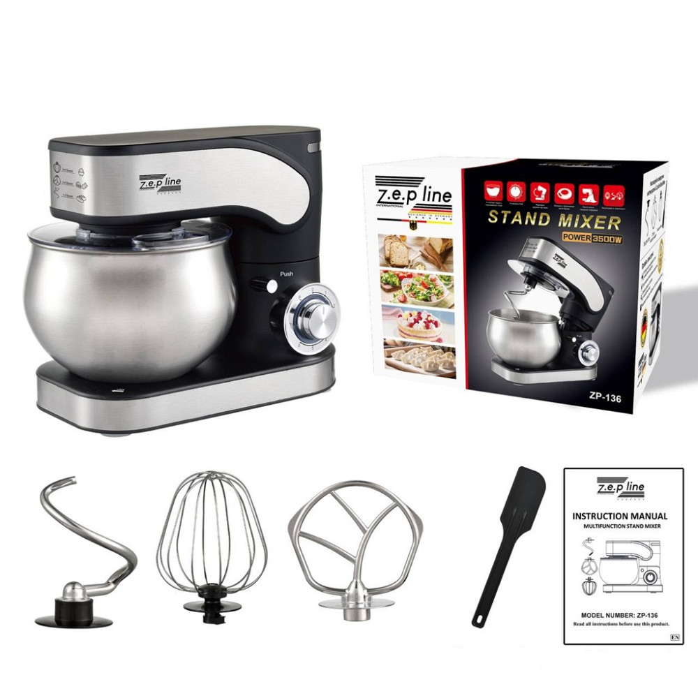 Тестомес миксер 4 в 1 Zepline ZP-136 Black 3500 Вт 6 л черный Київ - зображення 1