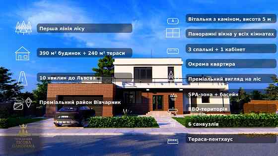 Перша лінія лісу • 390 м² +240 м² терас • SPA+басейн • 10 хв до Львова Львів