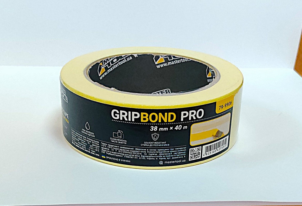 Лента малярная универсальная MASTERTOOL GripBond Pro 38 мм×40 м желтая 79-9906 Харьков - изображение 7