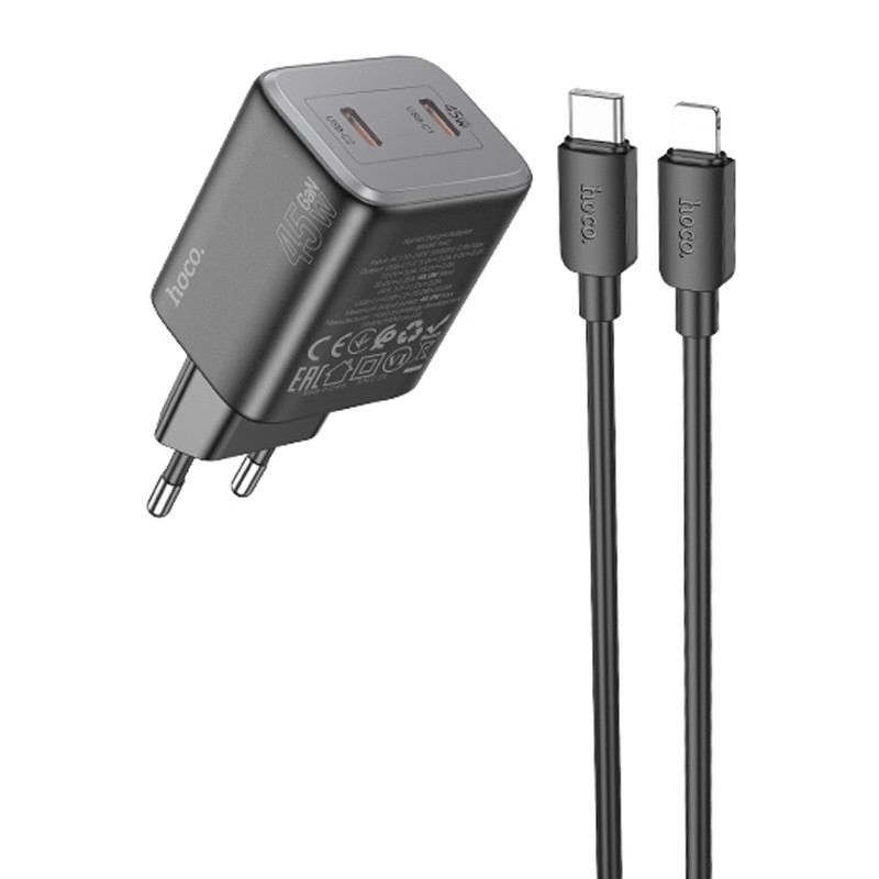 СЗУ Hoco N42 Elogiado PD45W (2USB-C) + кабель Type-C to Lightning Херсон - зображення 1
