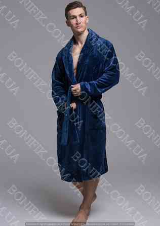 Мужской синий халат велсофт с поясом (90055) (арт. 1202) Кривий Ріг