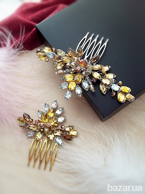 Янтарный блеск гребень заколка желтый кофейный вечернее украшение в прическу Луцьк - зображення 4