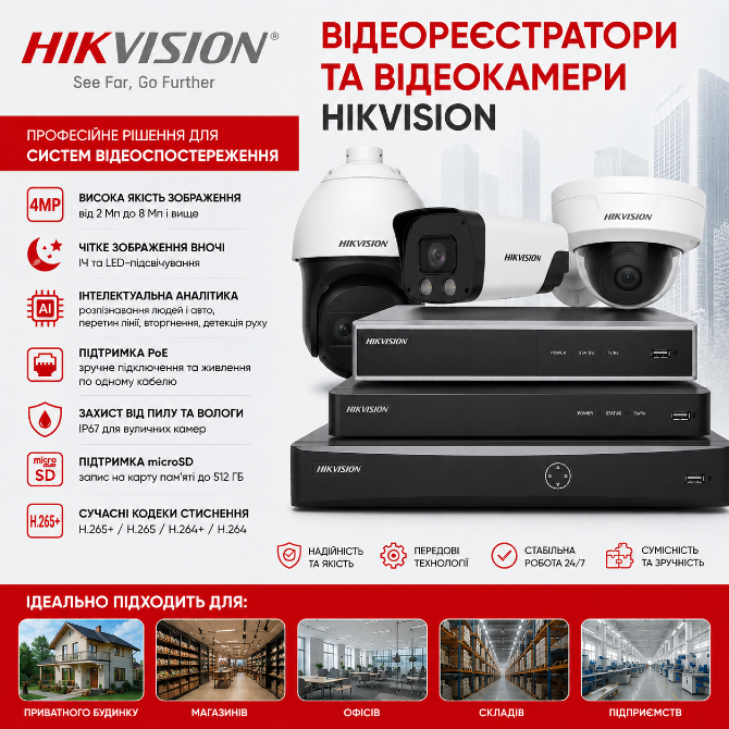 Відеокамери та відеореєстратори Hikvision: IP, Turbo HD, Wi-Fi Киев - изображение 1