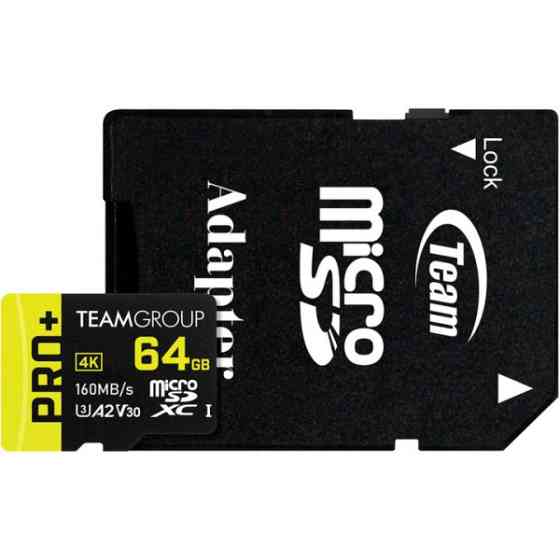 Карта пам'яті Team Pro+ microSDXC 64GB UHS-I/U3 Class 10 (TPPMSDX64GIA2V3003) (Код товару:42220) Харьков