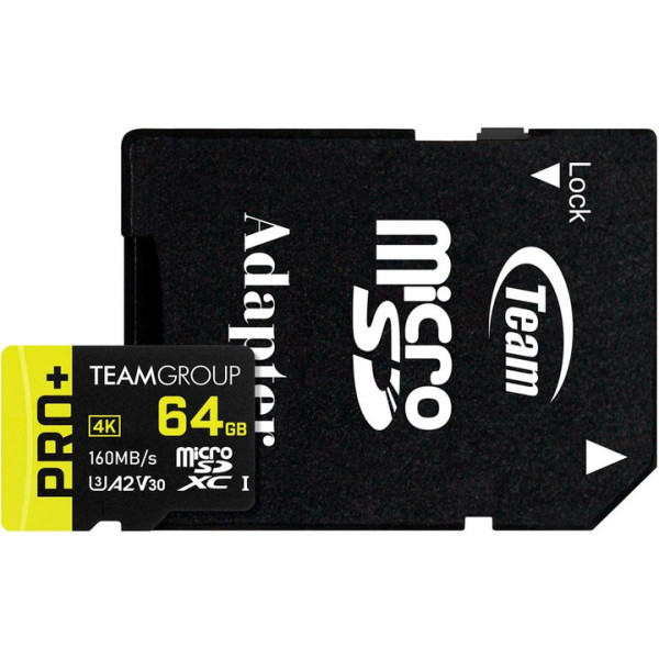 Карта пам'яті Team Pro+ microSDXC 64GB UHS-I/U3 Class 10 (TPPMSDX64GIA2V3003) (Код товару:42220) Харьков - изображение 1