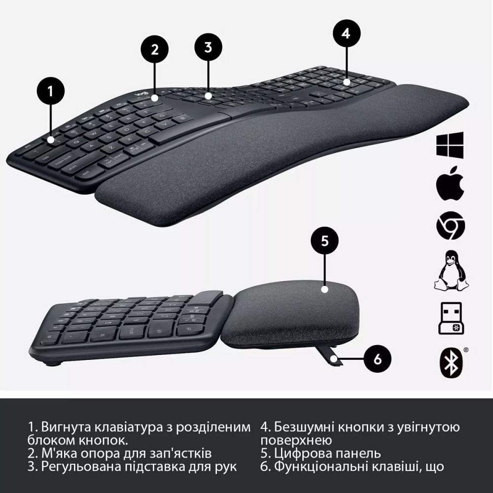 Клавиатура компьютерная безпроводная Logitech ERGO K860 Bluetooth/Wireless UA Black L920-010108 черн Київ - зображення 5