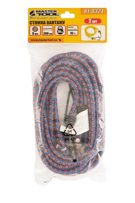 Стяжка груза MASTERTOOL резиновая Ø 8 мм 200 см набор 2 шт 81-0324 Харків - зображення 3