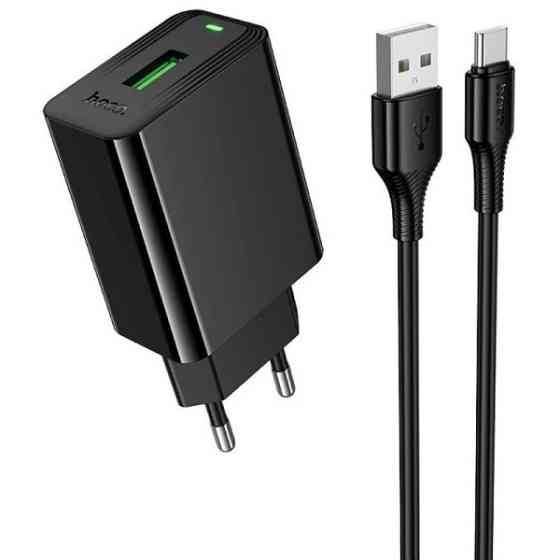 Мережевий зарядний пристрій HOCO CS92A Leader 18W+QC3.0 (1USB-A) + cable USB to MicroUSB Black Харків