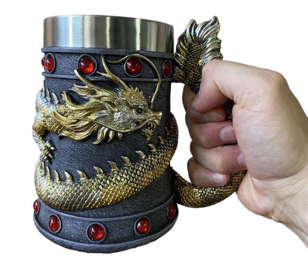 Кружка Чашка Бокал 3 Нержавеющая сталь Дракон Золотой Танард 550 мл Киев - изображение 7