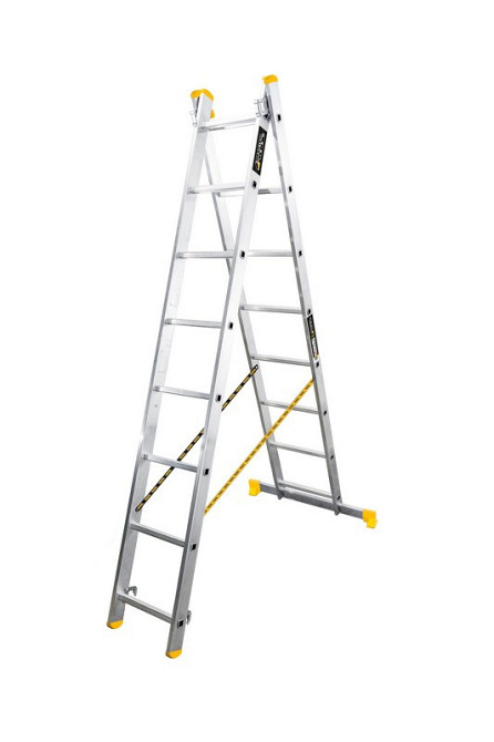 Лестница алюминиевая MASTERTOOL двухсекционная комбинированная 2х8 ступеней h=3980 мм max 150 кг 79- Харків - зображення 1
