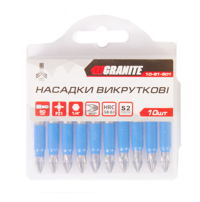 Насадка отверточная GRANITE PZ1 50 мм ¼" S2 набор 10 шт 10-91-501 Харьков - изображение 2