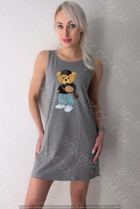 Ночная серая сорочка на широкой бретели с рисунком "Launge Luxe" (арт. LDK 110/29/03) Кривий Ріг - зображення 1