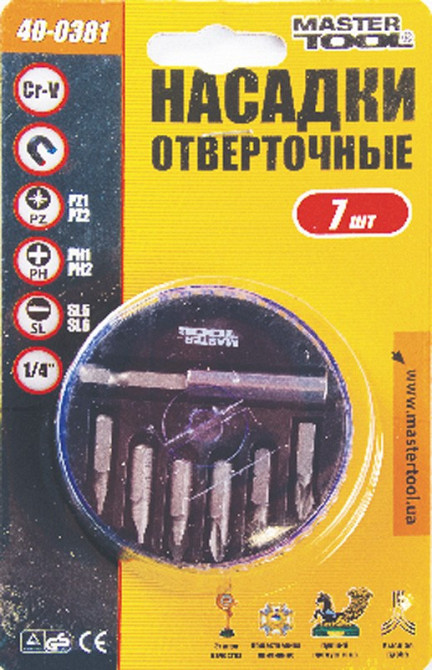 Набор отверточных насадок MASTERTOOL 7 шт 25 мм 1/4" с держателем 40-0381 Харків - зображення 2