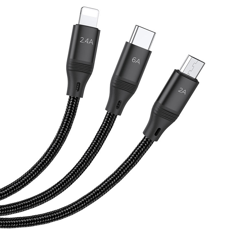 Дата кабель Hoco U104 Ultra 6A 3in1 Lightning-MicroUSB-Type-C (1.2m) Херсон - зображення 3
