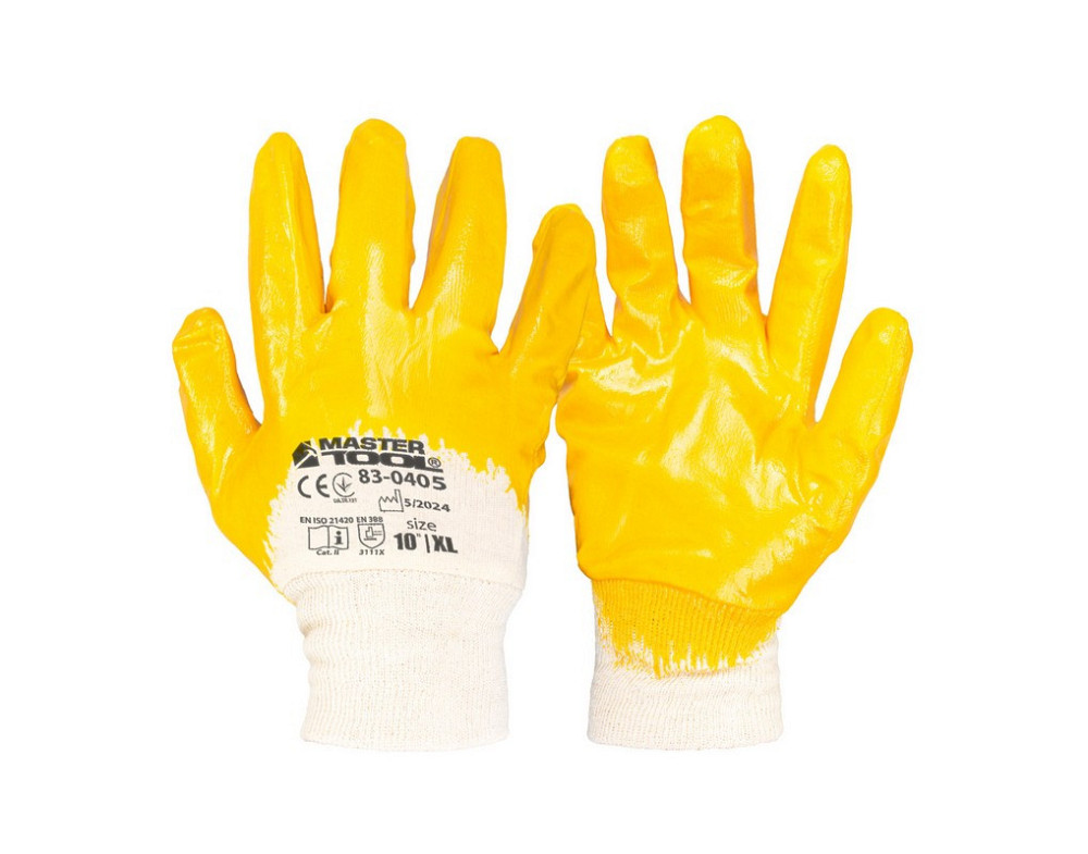 Перчатки хлопчатобумажные трикотажные MASTERTOOL нитриловое покрытие ¾ вязаный манжет 10" подвес ора Харків - зображення 1