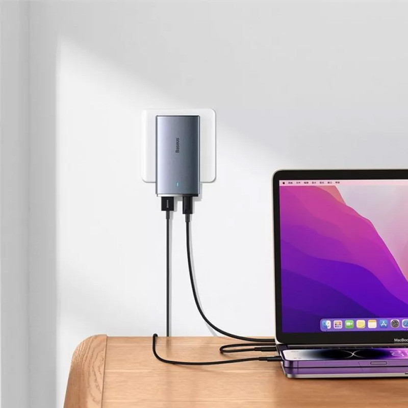 СЗУ Baseus GaN5 Pro Ultra-Slim QC 3.0+PD 65W (1USB-A/1C) + кабель Type-C to Type-C (CCGP15011) Херсон - зображення 4