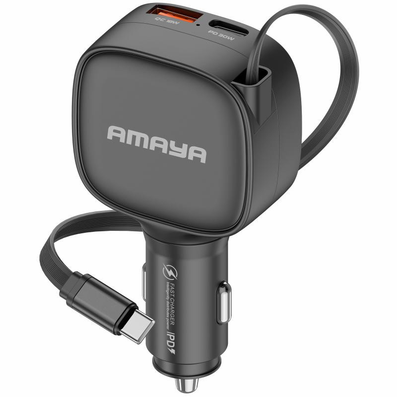 АЗУ Amaya ACC-12C PD57.5W+QC3.0 total 84W (1USB-A/1C) with retractable cable Type-C Херсон - зображення 1