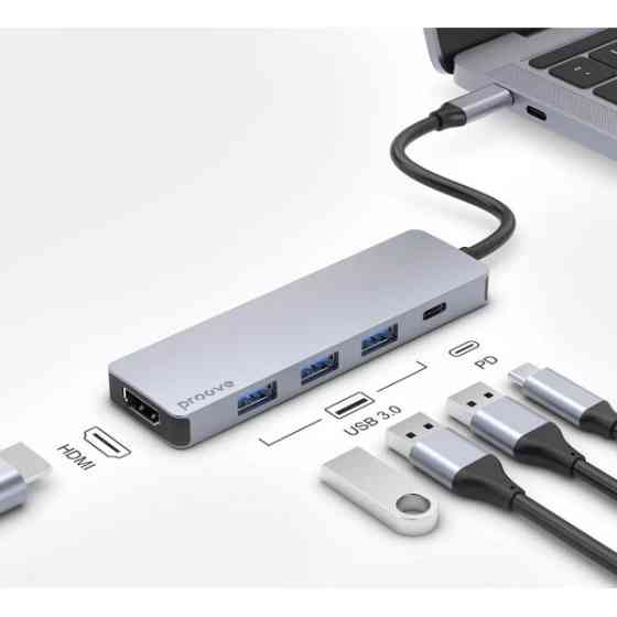 USB HUB  Proove Iron Link 5 in 1 (3*USB3.0 + Type C + HDMI) Silver (HBIL00010604) (Код товару:41975) Харків