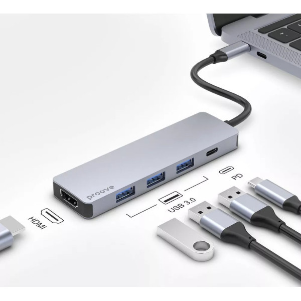 USB HUB  Proove Iron Link 5 in 1 (3*USB3.0 + Type C + HDMI) Silver (HBIL00010604) (Код товару:41975) Харків - зображення 3