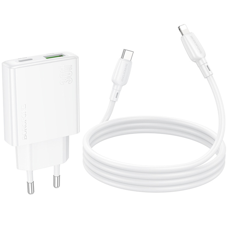 СЗУ Borofone BN25 Wish PD30W+QC3.0 (1USB-A/1C) + кабель Type-C to Lightning Херсон - зображення 7