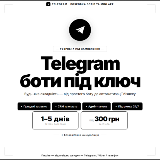 Розробка Telegram ботів під ключ Киев