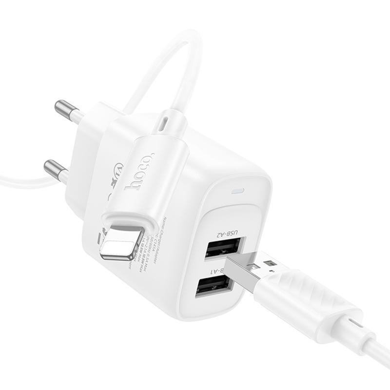 СЗУ Hoco C141A Smart 2.1A (2USB-A) + кабель USB to Lightning Херсон - зображення 4