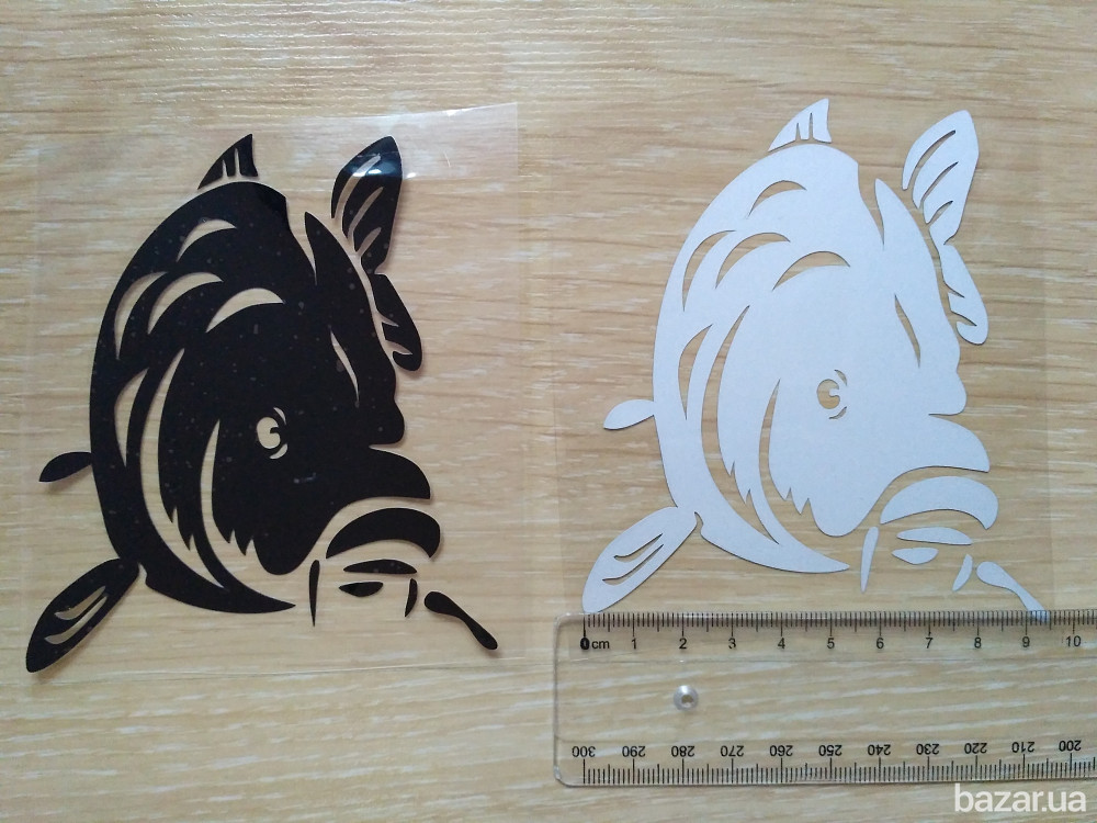 Наклейка на авто Карп Черная,Белая светоотражающая на авто Борисполь - изображение 4