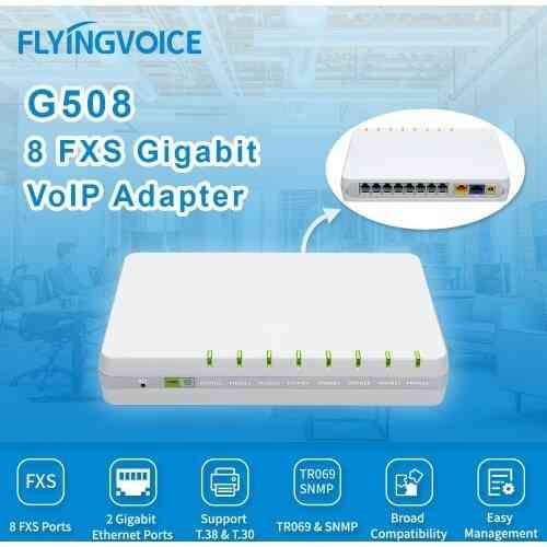 FLYING VOICE G508, VOIP-шлюз, 8 портів FXS, 8 облікових записів SIP, OPUS, тристороння конференція Киев