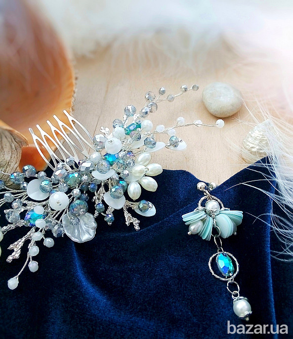 Подводный мир набор авторских украшений серьги и гребень заколка море ракушка кораллы Луцк - изображение 4