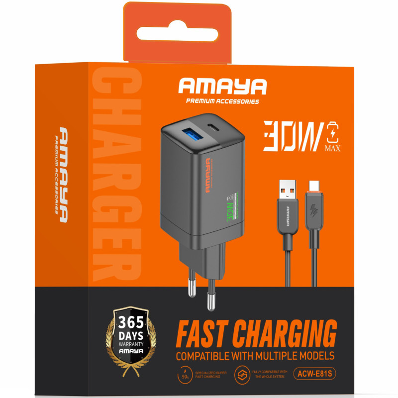 Уценка СЗУ Amaya E81S PD30W+QC3.0 (1USB-A/1C) + кабель USB to Type-C Херсон - зображення 2