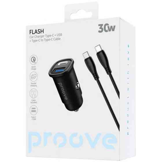 Автомобільний зарядний пристрій Proove Flash 30W (Type-C + USB) + Cable Type-C to Type-C Black (CCFC Харків