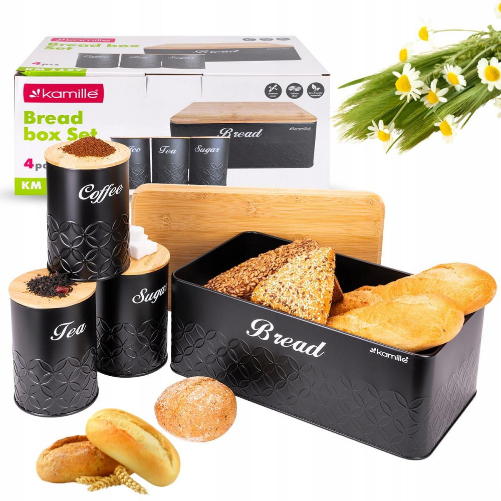 Набір хлібниця + баночки Kamille з бамбуковим волокном Чёрний  KM 1127 Одесса - изображение 6