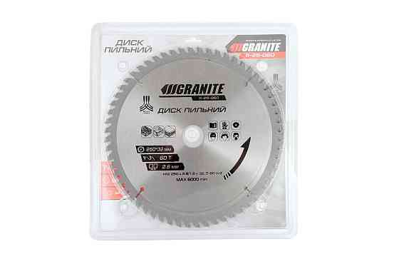 Диск пильный для дерева GRANITE с твердосплавными напайками 250х32х60Т адапт 32-30/32-25.4 6100 об/м Харків