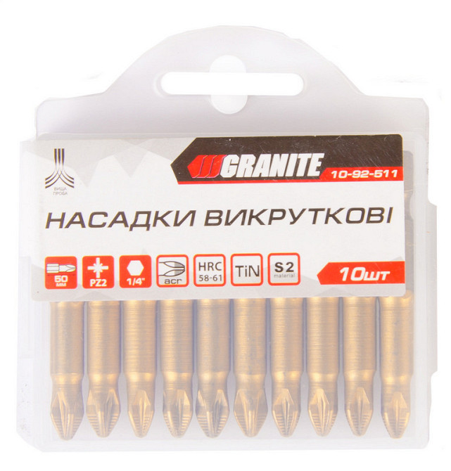 Насадка отверточная GRANITE PZ2 50 мм ¼" S2/TITAN набор 10 шт 10-92-511 Харьков - изображение 2