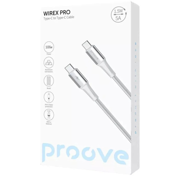 Кабель Proove WireX Pro Type-C to Type-C 100W 1.5m White (CCWX11002202) Харків - зображення 2