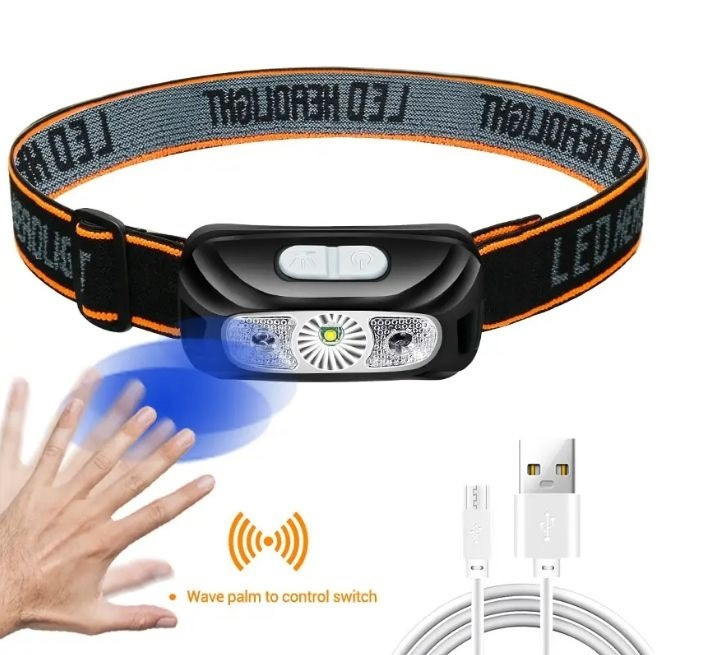 Налобний ліхтарик з інфрачервоним датчиком руху + вбудований акумулятор Косів - зображення 1