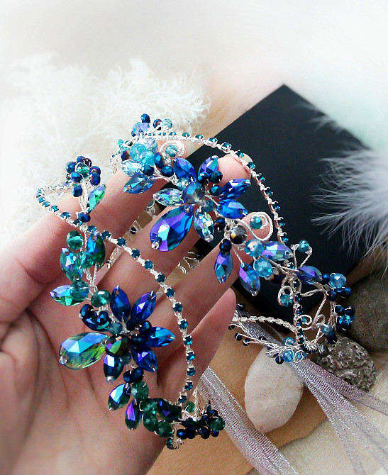 Мальва синій блакитний АВ на чоло тіара діадема ельфійська косплей сцена святкова балетна прикраса Луцк - изображение 5