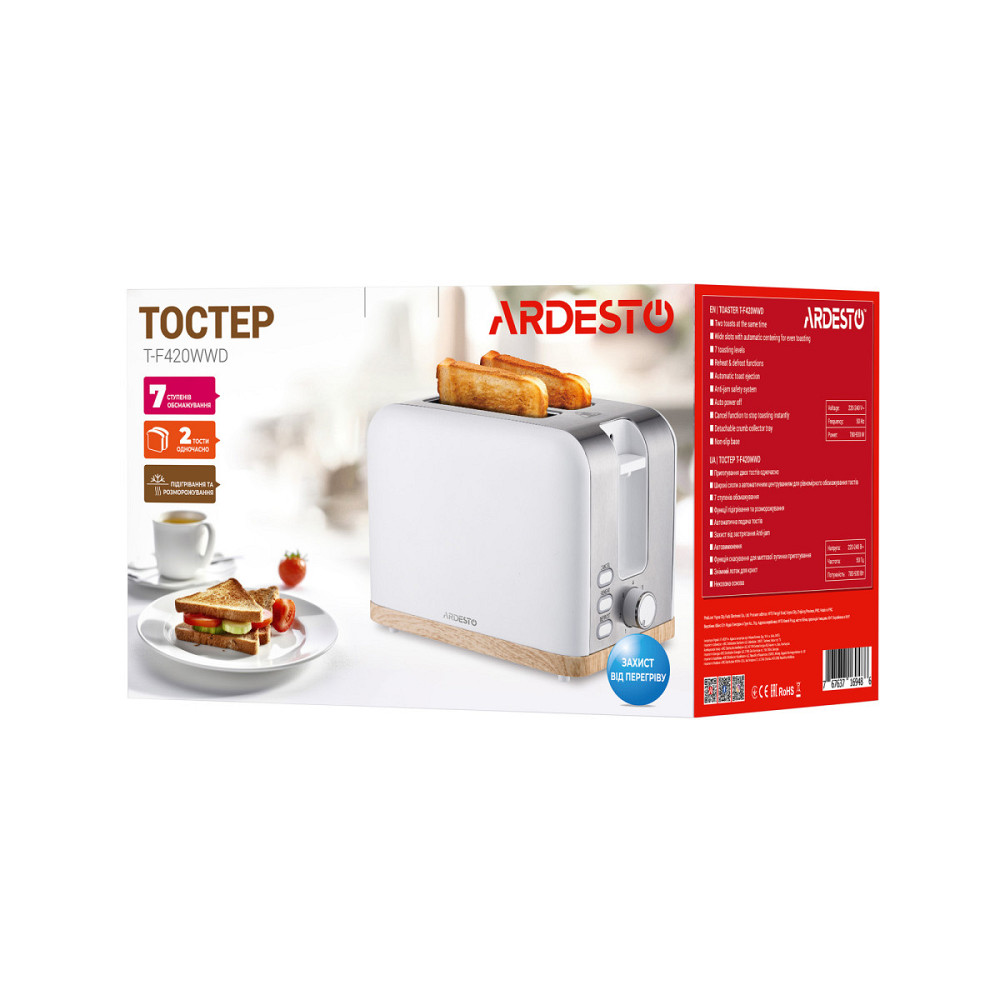 Тостер Ardesto T-F420WWD 930 Вт белый Київ - зображення 5