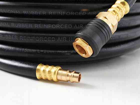Шланг резиновый воздушный армированный  (PROFI) 20 атм 10x17мм, 15м с латунными быстроразъемными сое Харків