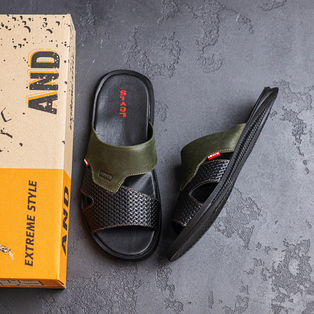 Мужские кожаные  летние шлепанцы-сланцы Levis Київ - зображення 9