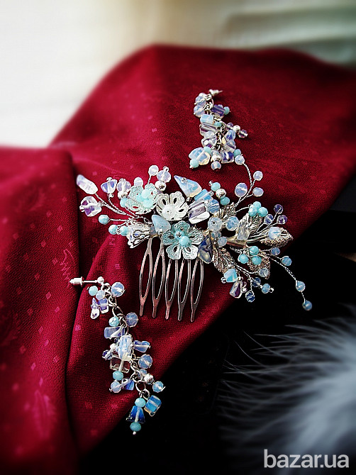 Лунное сияние набор гребень серьги белый голубой лунный камень опалит натуральный Луцк - изображение 1